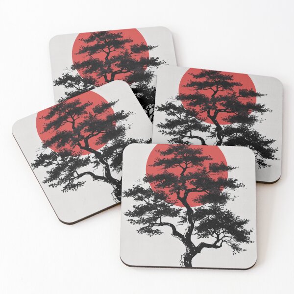 Item preview, Japanese Tree with Red Sun Minimal Design Zen Wall Art designed and sold by ArtComixHaven.