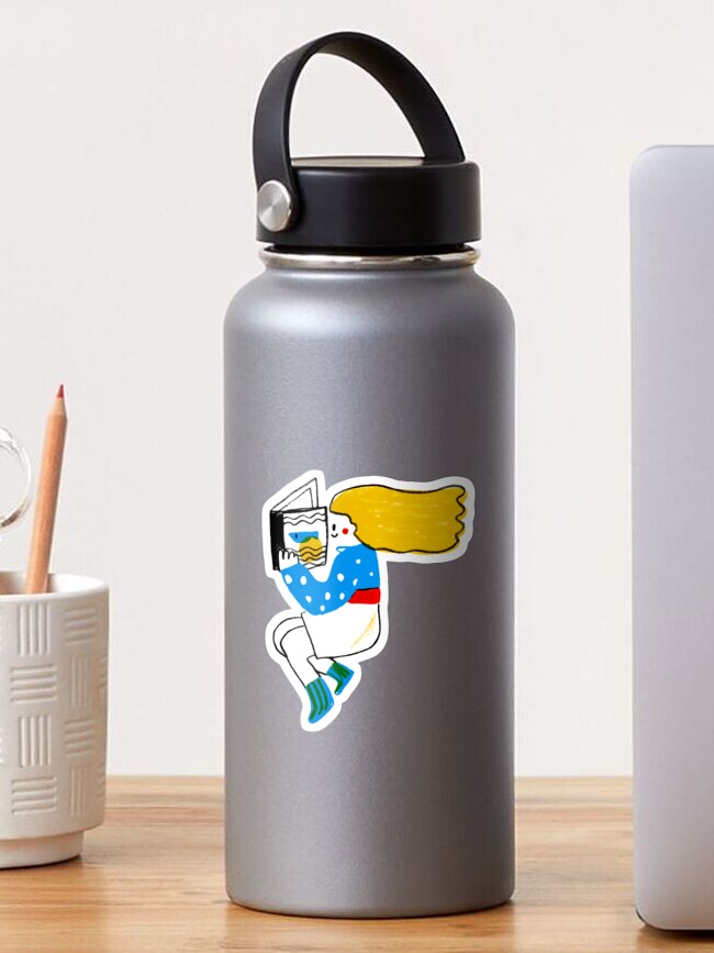 Thumbnail 1 of 3, Sticker, Carried Away by a Book – Whimsical Reader Illustration designed and sold by NoriMori.