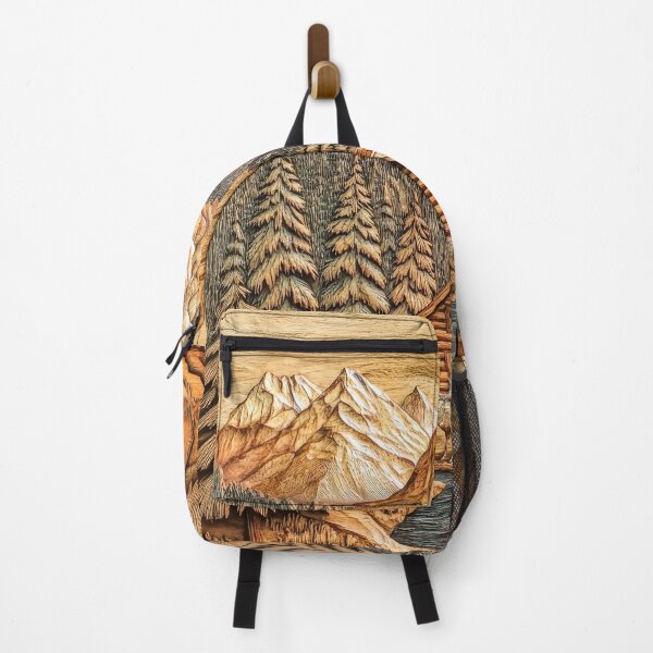 Item preview, Mountain Cabin Retreat – Wilderness Landscape in Woodcut Style designed and sold by MargaretWiktor.