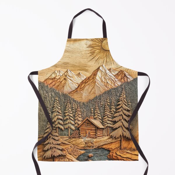 Item preview, Mountain Cabin Retreat – Wilderness Landscape in Woodcut Style designed and sold by MargaretWiktor.