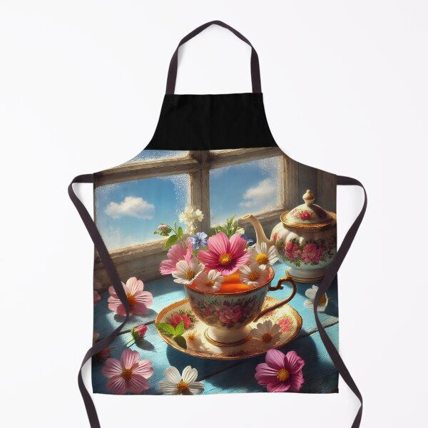 Item preview, Vintage floral cup of tea in front of a window designed and sold by EmeraldeaArt.