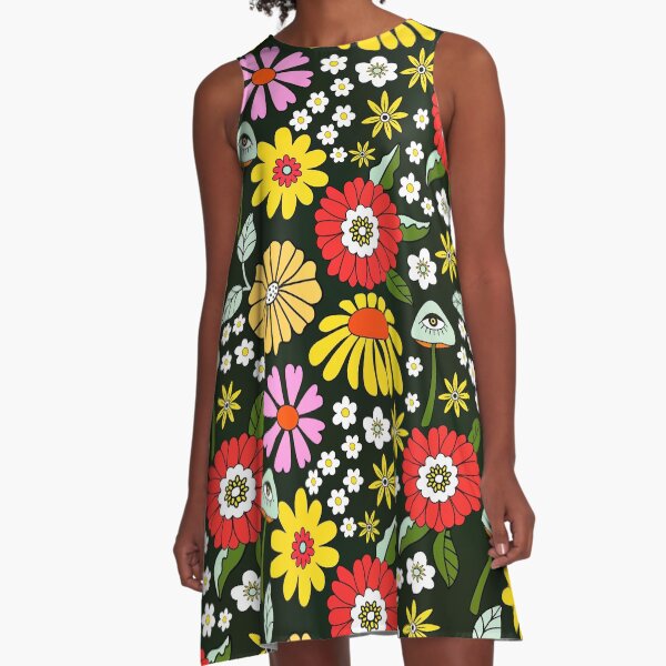 Item preview, 1960's Retro Hippie Red And Yellow Flowers Pattern designed and sold by DEC02.