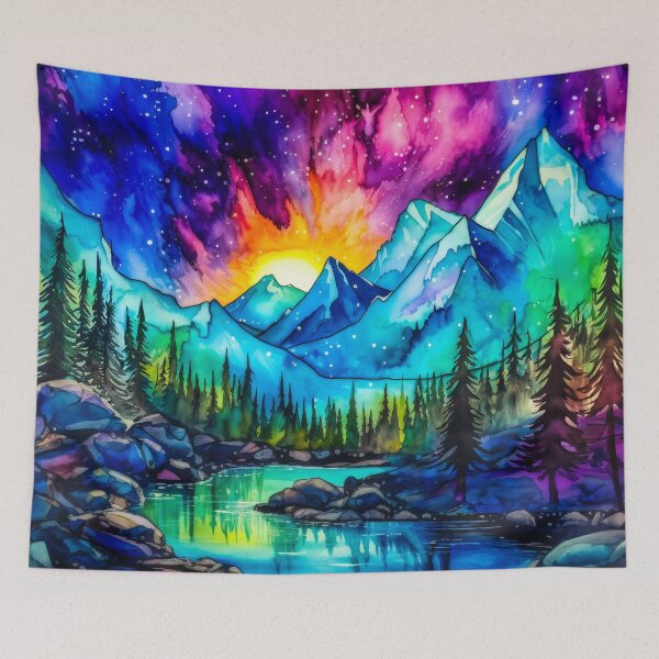 Item preview, Watercolor Mountain and  Northern Lights  designed and sold by MargaretWiktor.