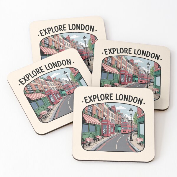 Item preview, Explore London – Vintage City Art with Red Bus and Phone Booth designed and sold by MAGICKEY2024.