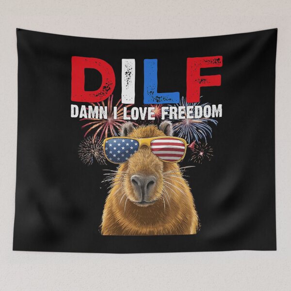 Item preview, DILF Damn I Love Freedom  Patriotic Capybara - 4th Of July Usa Flag  designed and sold by Smix Pixels.