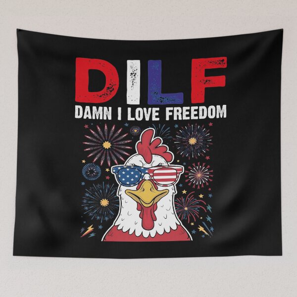Item preview,  DILF Damn I Love Freedom Cool Patriotic Chicken  - 4th Of July Usa Flag  designed and sold by Smix Pixels.