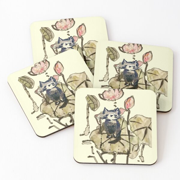 Item preview, Grumpy Kitten Sitting On a Lotus Leaf Amongst Lotus Flowers designed and sold by NataliaFlaherty.