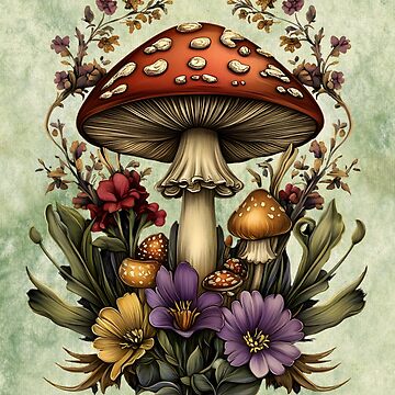 Artwork thumbnail, Amanita Mushroom with Flowers by Eclectic Monkey