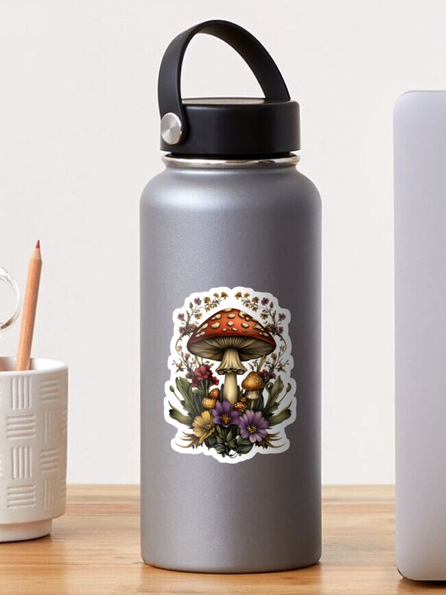Thumbnail 1 of 3, Sticker, Amanita Mushroom with Flowers designed and sold by EclecticMonkey.