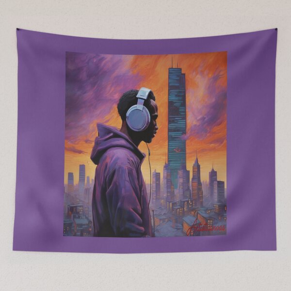 Item preview,  "Urban Sunset Harmony: Young Man in Music Reverie" designed and sold by Artisticanvas.