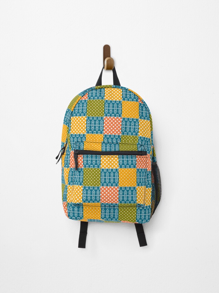 Thumbnail 1 of 3, Backpack, Rustic multicolored patchwork square retro designed and sold by fuzzyfox.