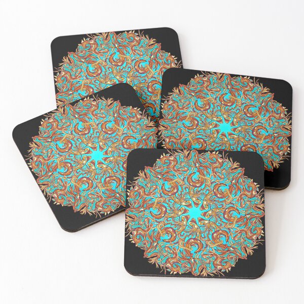 Item preview, Warm colored intertwined mandala with light blue glowing background designed and sold by DaveDanchuk.