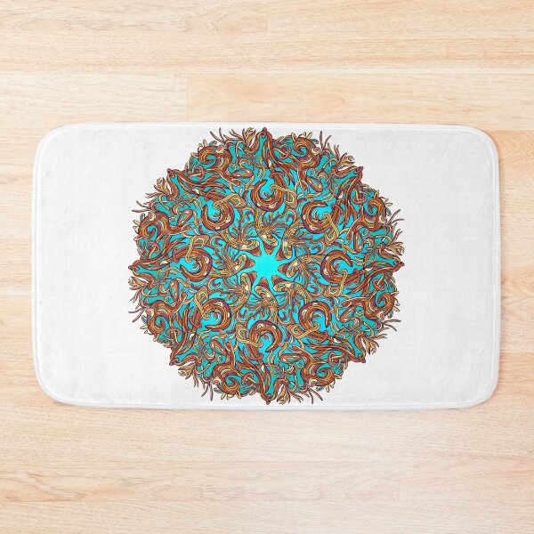 Item preview, Warm colored intertwined mandala with light blue glowing background designed and sold by DaveDanchuk.