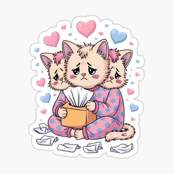 Artikel-Vorschau von Crying Cerberus Cat in Pajamas – Cute & Sad Kitty Meme Design, designt und verkauft von HappyTumDesigns.