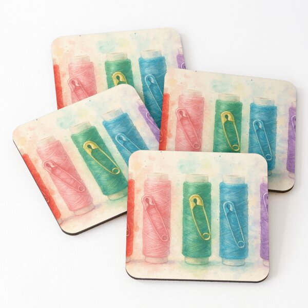 Item preview, Colorful Threads and Safety Pins - Watercolor Fine Art designed and sold by Pacika.