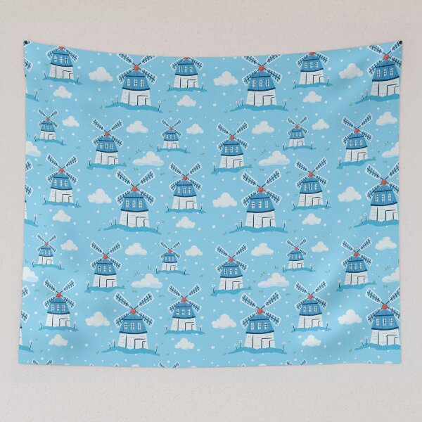 Item preview, Whimsical Dutch Windmill Landscape Pattern designed and sold by Alice-AJ.