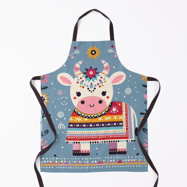 Item preview, Scandinavian Folk Art Cute Cow wearing a Colourful Blanket - Folk Art Design by heidiannemorris © designed and sold by FOLK ART FUSION.