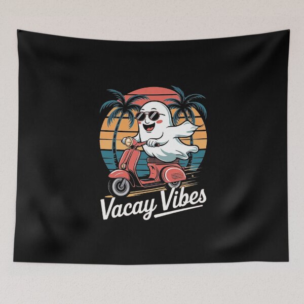 Item preview, Funny Retro Ghost on Scooter Sunset Palm Beach Art – Vacay Vibes Summer Aesthetic designed and sold by love3617.
