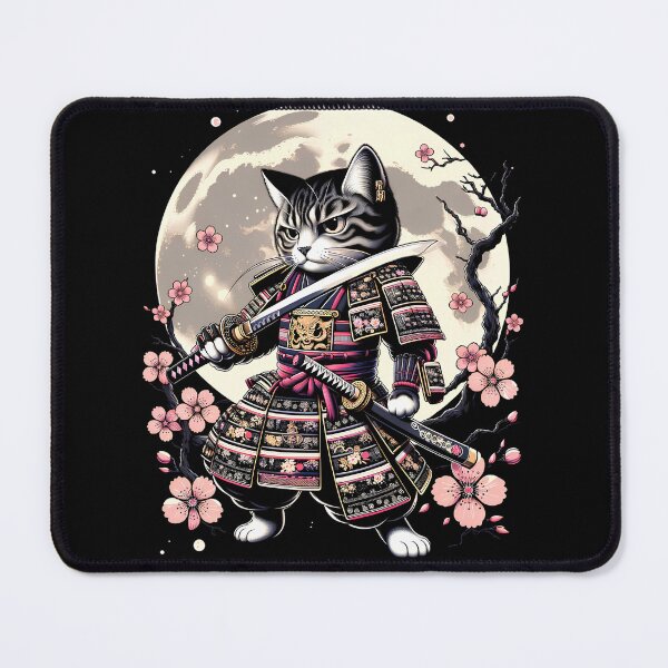 Item preview, Japanese Samurai Cat Kawaii Ninja Cat Cherry Blossom designed and sold by Kimberley King Art  King Art.