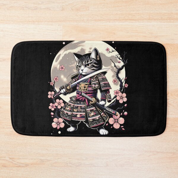 Item preview, Japanese Samurai Cat Kawaii Ninja Cat Cherry Blossom designed and sold by Kimberley King Art  King Art.