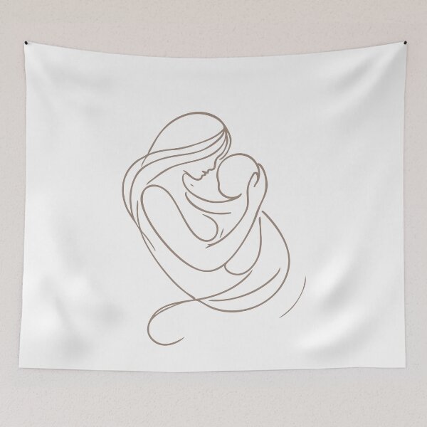 Item preview, Minimal Mother and Baby Line Art – Floral Outline Warm Brown designed and sold by MiniindY Pop.