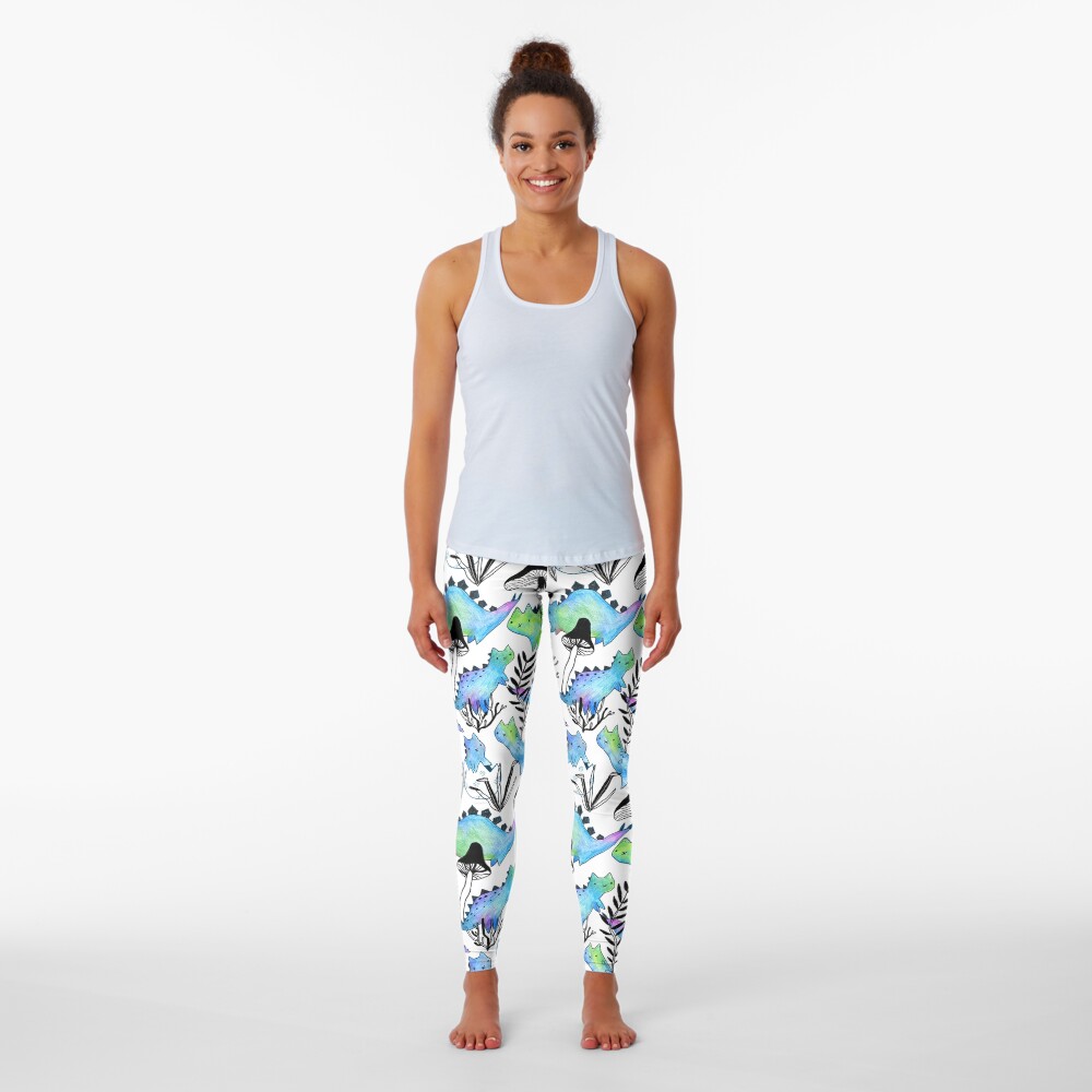 Pencil catosaurs and plants. Funny dino cats and mushrooms. Leggings