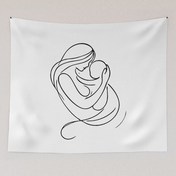 Item preview, Minimal Mother and Baby Line Art – Floral Outline designed and sold by MiniindY Pop.