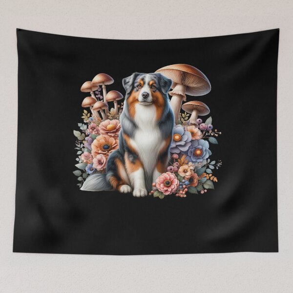 Item preview, Australian Shepherd Aesthetic Mushroom Flora designed and sold by Kimberley King Art  King Art.