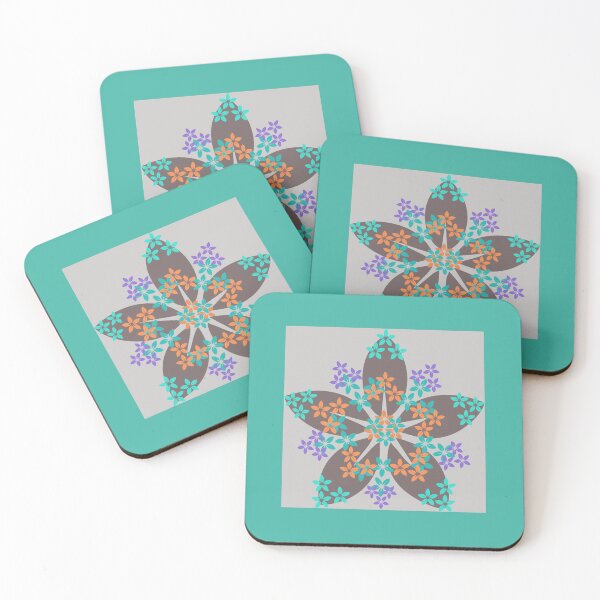 Item preview, a celestial flower unfurls in starry elegance, kissed by tiny turquoise and orange blossoms that twinkle like garden stardust designed and sold by Naureen-w-a.