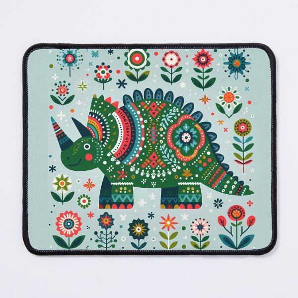 Item preview, Scandinavian Folk Art Cute Green Triceratops - Colourful Dinosaur Art by heidiannemorris © designed and sold by FOLK ART FUSION by heidiannemorris.