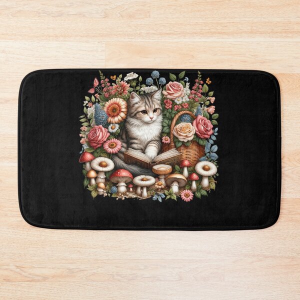 Item preview, Cat Reading Book Reader Book Lover Aesthetic Floral Mushroom designed and sold by Kimberley King Art  King Art.