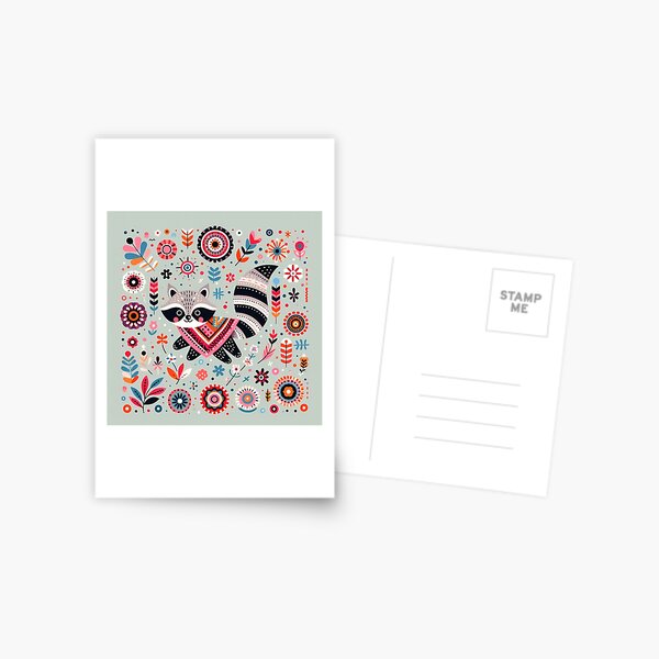 Item preview, Scandinavian Folk Art Cute Masked Raccoon with Ringed Tail by heidiannemorris © designed and sold by FOLK ART FUSION by heidiannemorris.