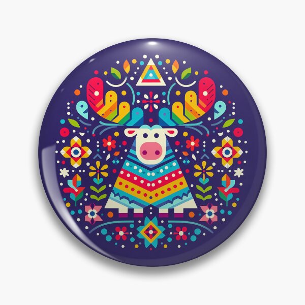 Item preview, Scandinavian Folk Art Cute Rainbow Moose with Colourful Antlers by heidiannemorris © designed and sold by FOLK ART FUSION by heidiannemorris.