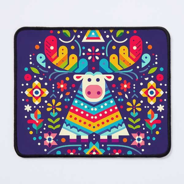 Item preview, Scandinavian Folk Art Cute Rainbow Moose with Colourful Antlers by heidiannemorris © designed and sold by FOLK ART FUSION by heidiannemorris.