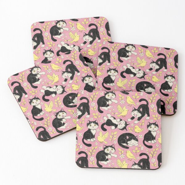 Item preview, Cats and Canaries in Chalk Pastel on Soft Powder Pink designed and sold by micklyn.