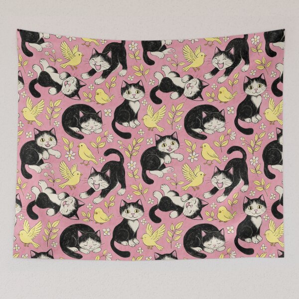 Item preview, Cats and Canaries in Chalk Pastel on Soft Powder Pink designed and sold by micklyn.