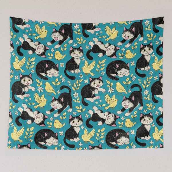 Item preview, Copy of Cats and Canaries in Chalk Pastel on Soft Powder Pink designed and sold by micklyn.