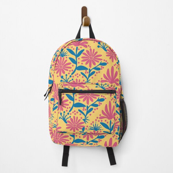 Item preview, Bright seamless floral pattern. Pink flowers of different shapes and sizes scattered on a yellow background. Blue leaves and small blue elements resembling berries. designed and sold by Nitthawan.
