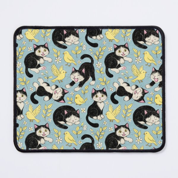 Item preview, Cats and Canaries in Chalk Pastel on Soft Baby Blue  designed and sold by micklyn.