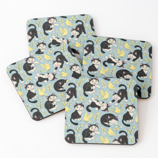 Item preview, Cats and Canaries in Chalk Pastel on Soft Baby Blue  designed and sold by micklyn.