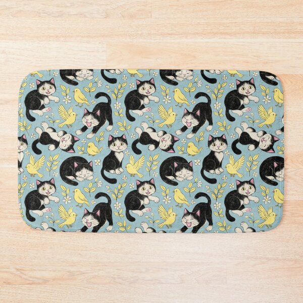 Item preview, Cats and Canaries in Chalk Pastel on Soft Baby Blue  designed and sold by micklyn.