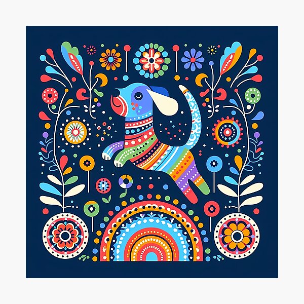 Item preview, Scandinavian Folk Art Cute Rainbow Puppy Leaping by heidiannemorris © designed and sold by FOLK ART FUSION by heidiannemorris.