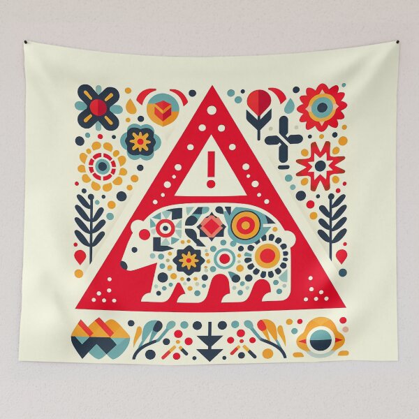 Item preview, Scandinavian Folk Art Cute Polar Bear Warning Sign by heidiannemorris © designed and sold by FOLK ART FUSION.