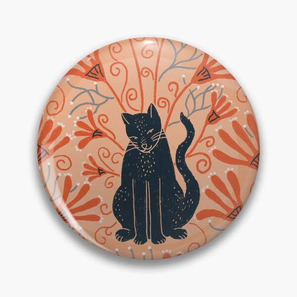 Item preview, Stylized Black Cat with Art Deco Floral on Terracotta designed and sold by Ema Tudose.