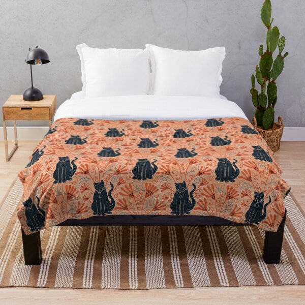 Item preview, Stylized Black Cat with Art Deco Floral on Terracotta designed and sold by Ema Tudose.
