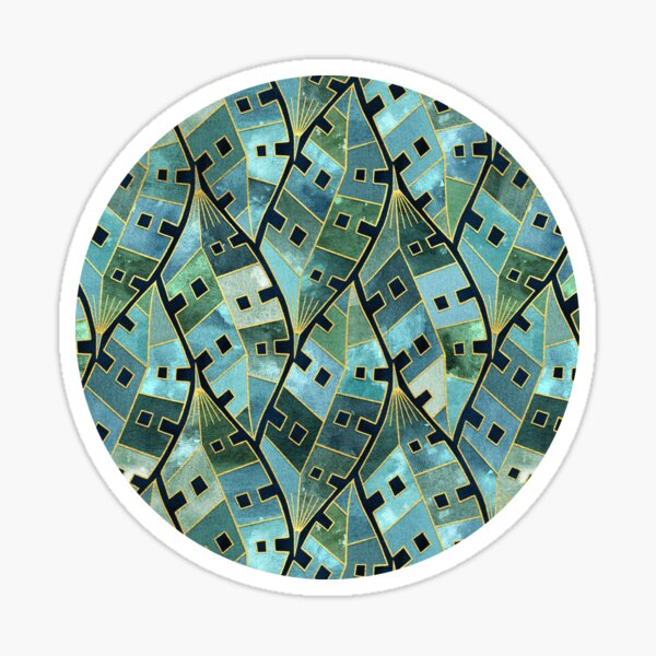 Item preview, Mod Monstera Tropic Nouveau en bleu vert et jaune doré designed and sold by micklyn.