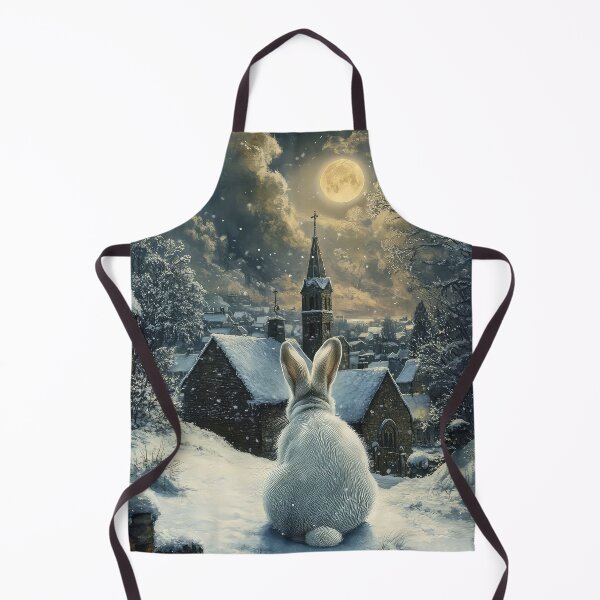 Item preview, White Hare in the Snow at Night Looking down to an English Village Winter Time designed and sold by thewandswant.