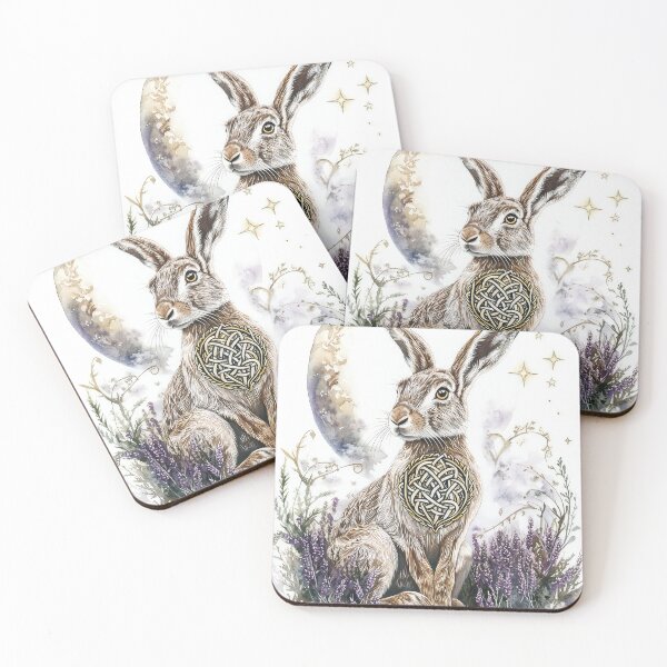 Item preview, Celtic Hare Water Colour sat in Lavender Moon in background designed and sold by thewandswant.