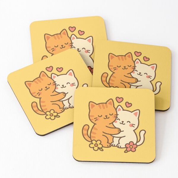 Item preview, Kawaii Hugging Cats with Hearts and Flowers - Cute Cat Illustration designed and sold by GinColorist.
