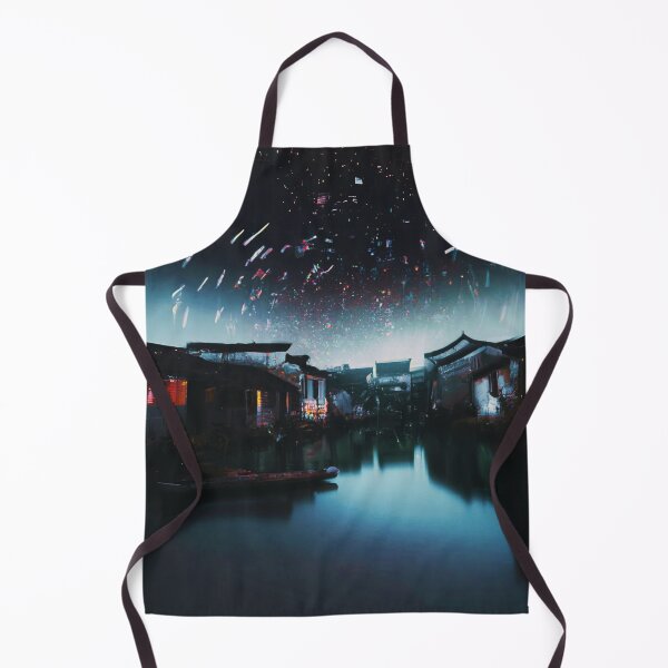 Item preview, starry night with shooting stars in an ancient town designed and sold by MerryCrown.